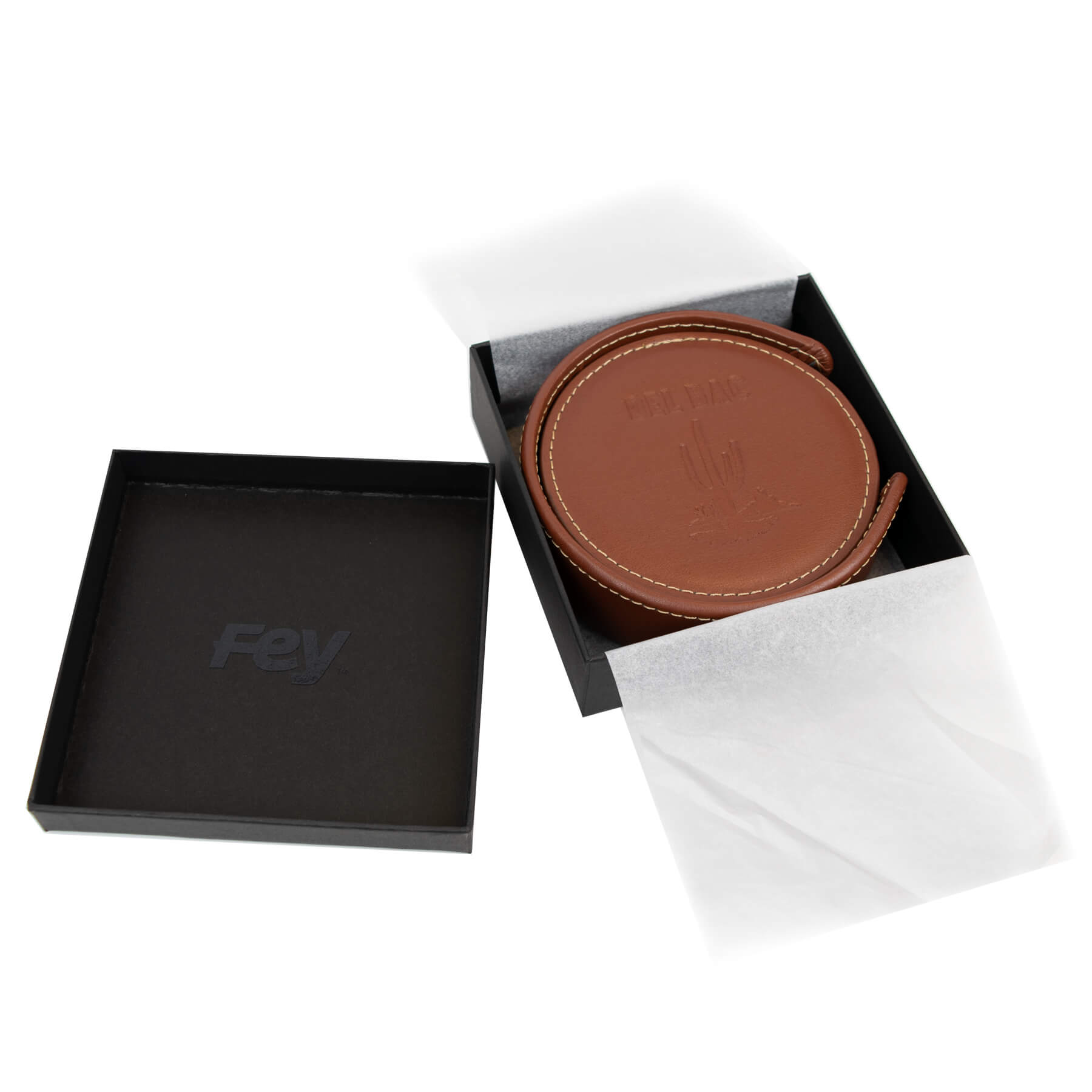 Vintage Leather Round Coaster Gift Set